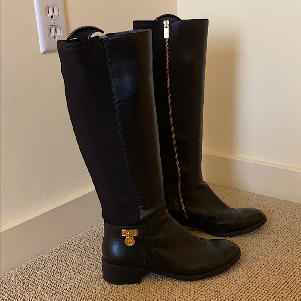 Black leather Michael Kors riding boots